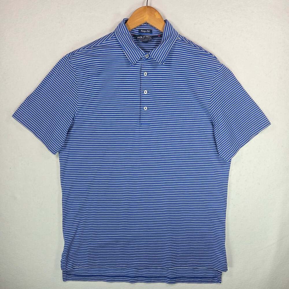 Polo Golf Ralph Lauren Shirt Mens Large Blue Striped Vintage Lisle Pima Cotton - Picture 1 of 8